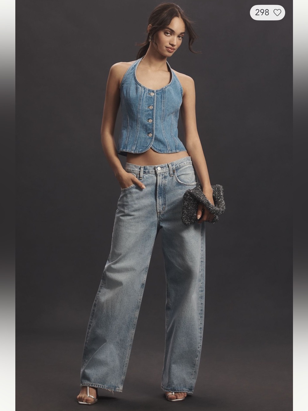 Mare Mare Halter Shrunken Denim Vest Button-Front Tank Top - Blue